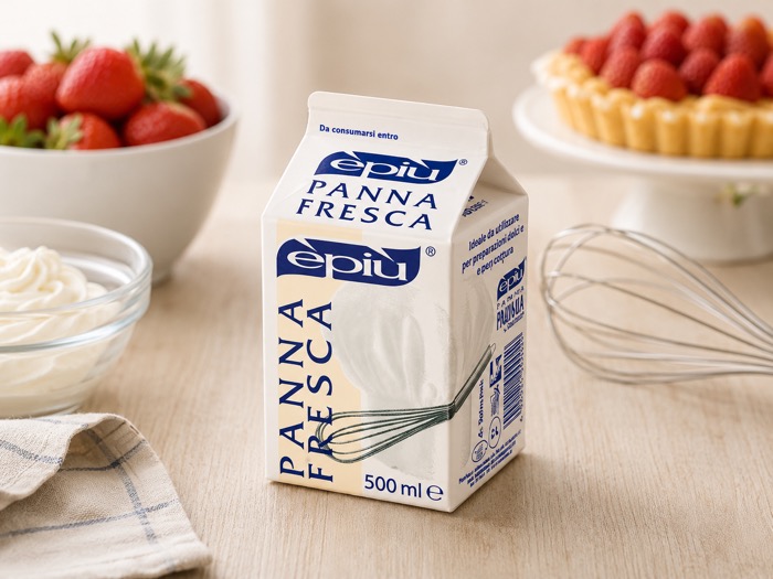 Confezione di panna fresca epiù, ideale per preparazioni dolci